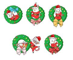 Adorable Santa cat with a Christmas flower badge
