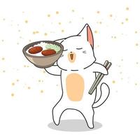 Hand Drawn Cat Holding a Bowl of Food vector