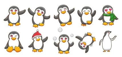 conjunto de pingüinos de dibujos animados vector