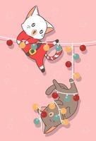 Adorable cats with light in Christmas day vector