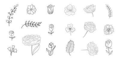 Set of Simple Flower Line Doodles  vector