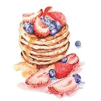 Watercolor Pancakes Topped with Honey And Strawberry vector