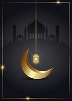 Ramadán Kareem media luna de oro vector