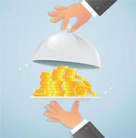 Silver cloche with money vector