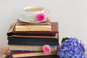 books  with cup of tea photo