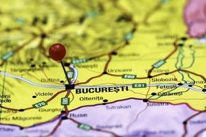 Bucharest pinned on a map of europe