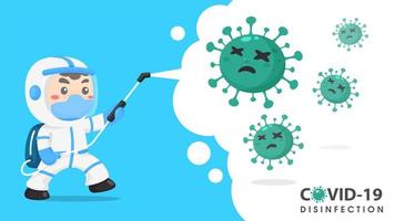 COVID-19 Disinfection Spraying  in Cartoon Style vector