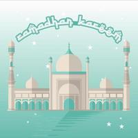 Green Ramadan Kareem design with mosque at night vector