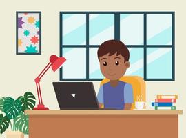 Cartoon African American Man Working at Home vector