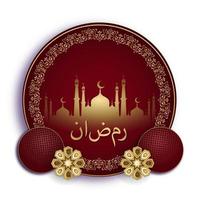 Ramadan Kareem Golden Mosque in Red Round Shapes vector