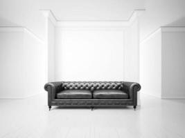 White interior with sofa and banner photo