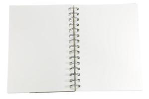 Opened note book on white background