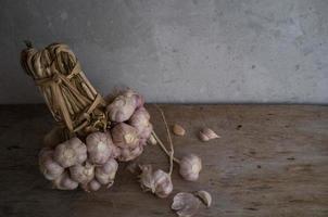 Garlic on wood still life style photo