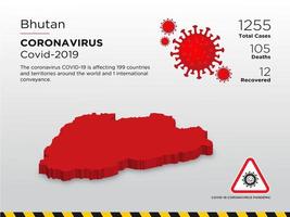 Bután mapa del país afectado por la propagación del coronavirus vector