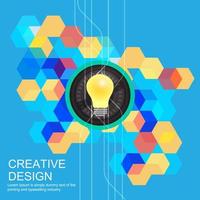 Poster with Light Bulb and Colorful Hexagons vector