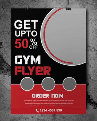 Red and Black Gym Flyer with Circular Image Frames