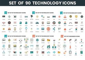 conjunto de 90 iconos de tecnología vector