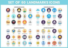 Set of 60 Landmark and Machine Icons vector