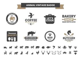 Vintage Badge Set with Elephant and Other Animals vector