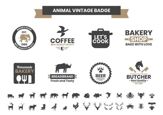 Vintage Badge Set with Elephant and Other Animals