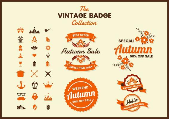 Retro Autumn Sale Badge Set with Banners