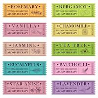 conjunto de aromaterapia de etiquetas vintage vector