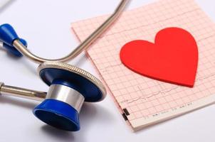estetoscopio, informe de gráfico de electrocardiograma y forma de corazón