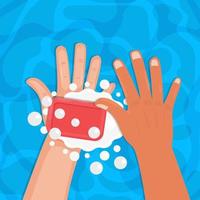 Hand Washing with Soap Over Water vector
