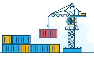 Colorful Line Art Crane and Container vector