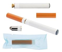 Electronic cigarette with parts isolated on a white