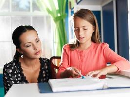 mother helping daughter with homework