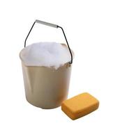 Bucket with foam and bath sponge
