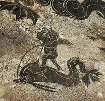 Ancient Roman Cupid Dolphin Mosaic Floor Ostia Antica Rome Italy photo