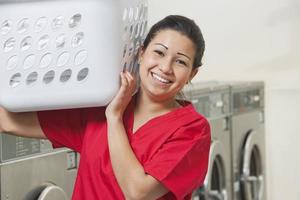 Happy Laundromat worker photo