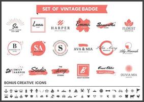 Red and White Studio, Makeup Artists, Bloggers Logo Set vector