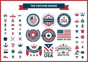 Red and Blue Made in USA, Quality, American Logos Set vector