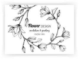 diseño de tarjeta con flor de magnolia y hojas vector