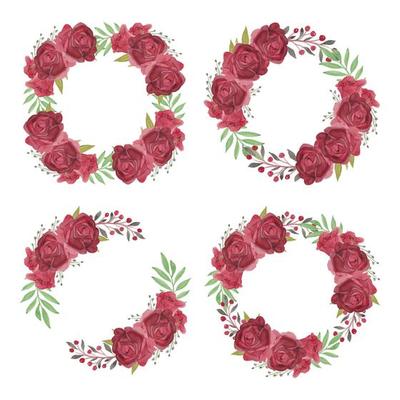 Burgundy Watercolor Rose Flower Wreath Collection