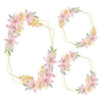 Acuarela marco floral rústico con conjunto de flores de lirio vector