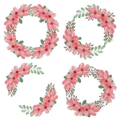 Cherry Blossom Watercolor Flower Wreath Set