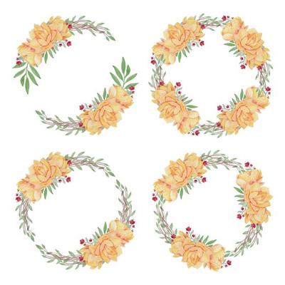 Watercolor Flower Wreath with Yellow Lotus Set