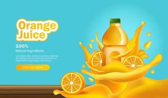 Anuncio de jugo de naranja con botellas 3d vector