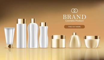 Cosmetic Advertising Banner with 3d Bottle Set vector