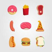 conjunto de estilo plano de los iconos de comida rápida vector