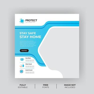 Blue Photo Frame Virus Prevention Banner for Social Media Template 