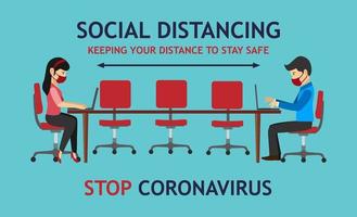 Man and Woman Working While Social Distancing vector