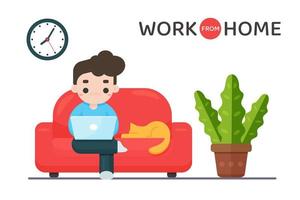 Man on Sofa Working From Home vector