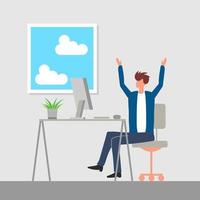 Man with Arms Raised Working from Home vector