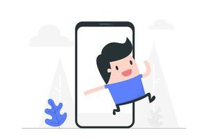 Cartoon Man Jumping Out of Smartphone vector