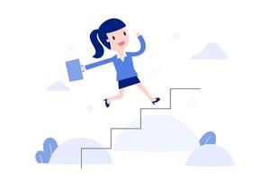 Cartoon Business Woman Running Up Stairs vector